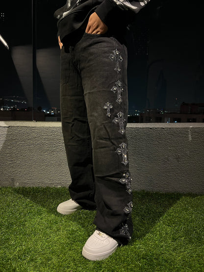 Midnight Rhinestone Cross Jeans