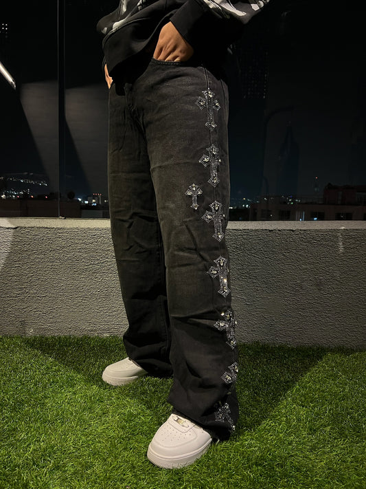 Midnight Rhinestone Cross Jeans