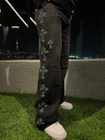 Midnight Rhinestone Cross Jeans