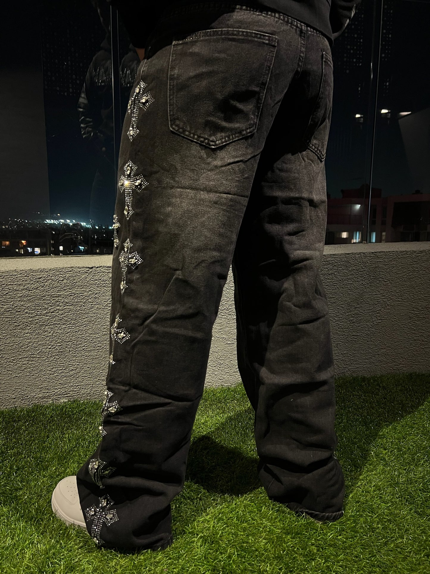Midnight Rhinestone Cross Jeans