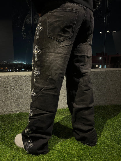 Midnight Rhinestone Cross Jeans